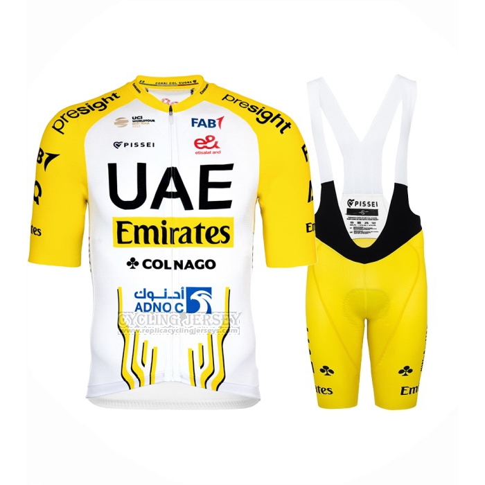2024 Cycling Jersey UAE Yellow White Short Sleeve And Bib Short